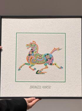 复古风马图案装饰画客厅卧室挂画玄关桌面艺术摆件新年家居装饰画
