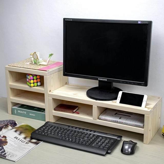 Computer increased elevated monitor screen keyboard storage storage storage organizer solid wood neck protection LCD screen office desktop