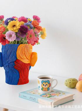 现货彩绘脸谱抽象人脸树脂花盆Resinflowerpot花园庭院家居摆件