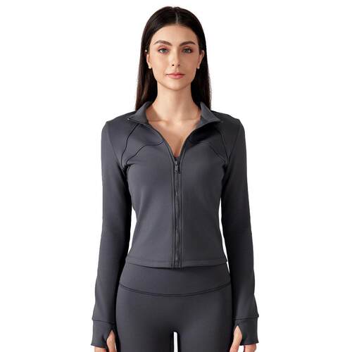 Women's tight fitting short stand up collar yoga suit top, - 图3