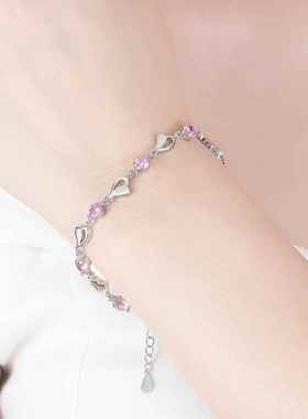 首饰蓝心手链 女镂空爱心形镀银手链 蓝色手饰品厂家