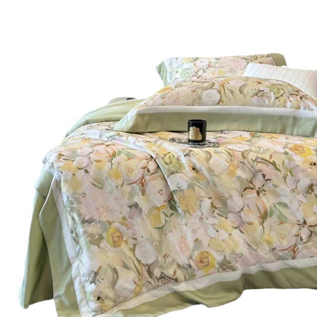 100S天丝棉四件套数码印花花卉美式春夏床上用品被套床单高档双人,淘宝优惠券,粉丝福利购,淘宝优惠卷