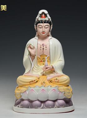 微美陶瓷12至19寸彩绘古莲观音佛像家用供奉摆件南海观世音菩萨像