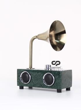 房创意机家居装饰品书房样板软装大理石复古6560收机音留声摆件