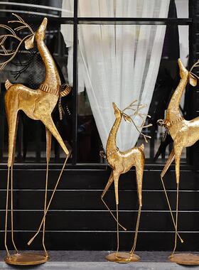 美式复古轻奢鹿落地庭院店铺橱窗客厅电视柜旁玄关装饰工艺大摆件