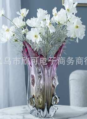 现代简约琉璃紫色花瓶摆件客厅插花轻奢北欧风餐桌玄关高级感花器