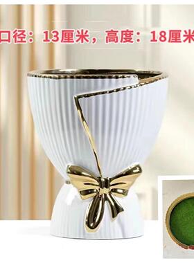 蝴蝶结陶瓷花瓶白色手工稻穗专用花瓶新中式轻奢风网红简约花器