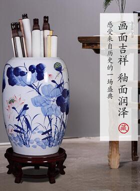 景德镇陶瓷书画缸大号落地花瓶字画卷轴缸和为贵收纳箭筒插花摆件
