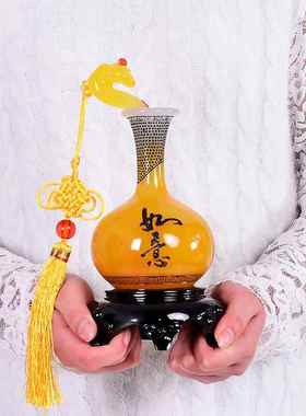 高档树脂工安品平玉如意花瓶摆件家居装艺饰客厅酒柜博古小摆设架