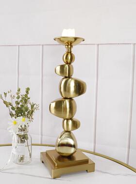 客厅家居摆件木鱼堆烛台铁艺摆件电镀拉丝防锈防潮软装修饰品摆件