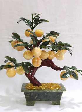 客厅石盘电视柜摆件装饰品栽黄玉家居玉器盘工艺品寿桃子树景