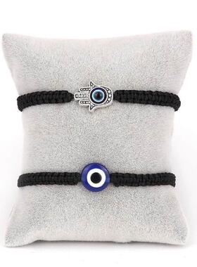 2PCS Blue Evil Eye Couple Bracelet Sets for Woman Men Charm