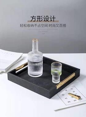 工厂直销创意皮革托盘带把手轻奢收纳盘家用桌面置物盘民宿摆盘