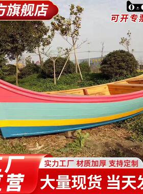 木船景观装饰欧式花船摄影道具覆古手画两头尖船模型摆件厂家定制