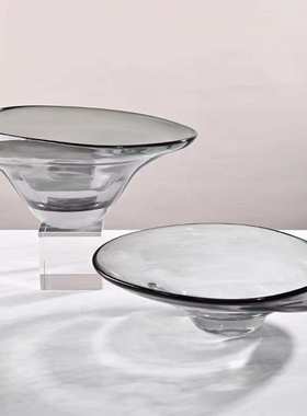 意式流水玻璃创意果盘轻奢高档摆件设计师家用客厅茶几零食水果盘