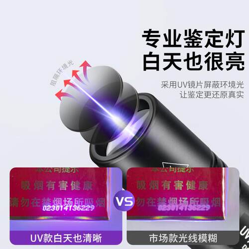365nm紫光灯鉴定专用验烟灯防伪紫外线蓝光手电筒照烟码仪器验钞 - 图0