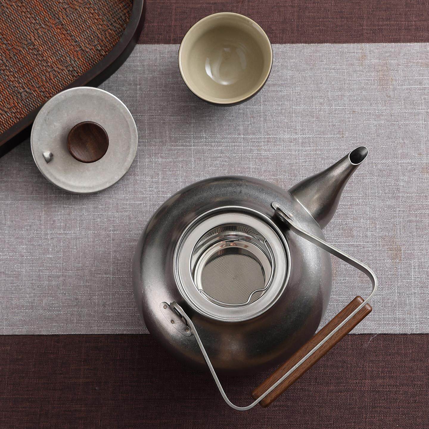 Retro stainless steel tea kettle restaurant industrial tea kettle with filter tea set golden tea kettle boiling kettle
