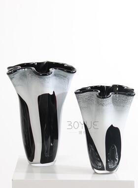 中古风现代简约轻奢手工花瓣口异形琉璃花瓶家居客厅软装饰品摆件