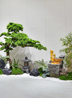 别墅仿真迎客松流水假山石绿植造景摆件公司玄关植物装饰景观布置