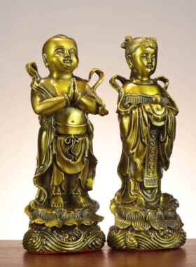 杨铜记 铜金童玉女 童男童女 观音侍从护法 家具店铺供奉摆件