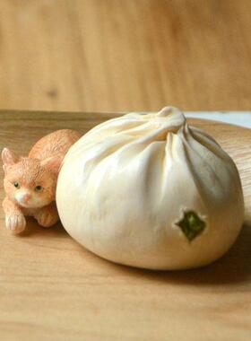 创意可爱小动物猫咪摆件彷真食物包子厨房模型饭厅家居装饰品送礼