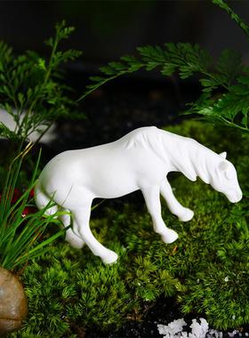 仿真小白马摆件假山园艺花卉盆景水陆微景观造景小马动物装饰摆设