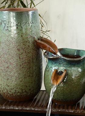 陶罐阳台养鱼过滤器循环水古法生态鱼缸瀑布造景全套陶瓷流水摆件