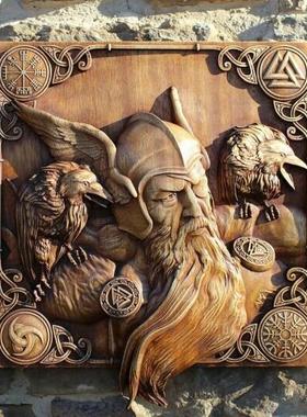 新款树脂工艺品摆件神像雕墙面装饰图标家居奥丁乌鸦