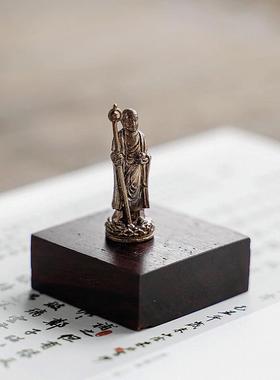 正品地藏菩萨口 进手作黄随铜饰身佛像口袋佛微雕家居品桌面摆件