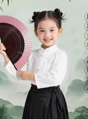 扇子古风汉服折扇新中式便携绫绢儿童折叠竹制夏天马面裙小扇子