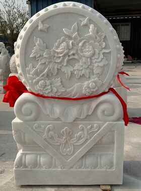 石雕门墩抱鼓石一对汉白玉麒麟门鼓大象貔貅庭院大门两侧石墩摆件