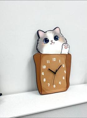 卡通可爱猫咪创意装饰挂墙钟表宠物店猫咖幼儿园客厅静音挂钟时钟