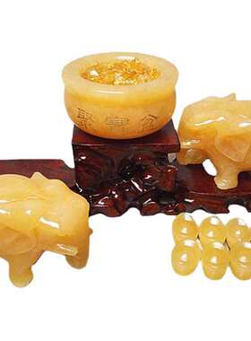 黄玉大象摆件聚宝盆玉石大象摆件玉器工艺品
