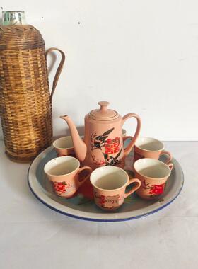 民俗怀旧系列80年代旧物老式茶壶、茶碗、茶盘、竹温壶古董装饰