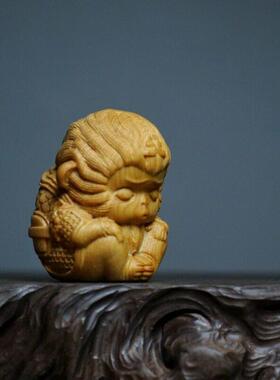 崖柏木雕孙悟空小猴子摆件 可爱生肖猴公桌面系大号手把件