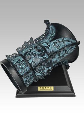 青铜摆件何尊纯铜招财博古架古玩古董新中式客厅办公室彷古青铜器