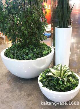 玻璃钢圆碗型蝴蝶兰花盆商场酒店花艺摆设公司前台绿植装饰摆件