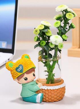 创意水养绿萝花器家居摆件卡通娃娃玄关电视柜摆件呆萌情侣花