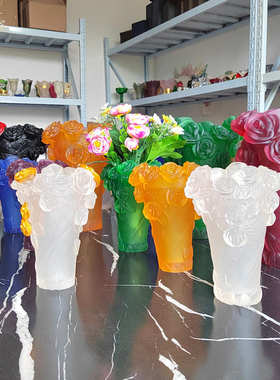 礼品寓意花瓶琉璃水晶家居欧式花好月圆 器花轻奢