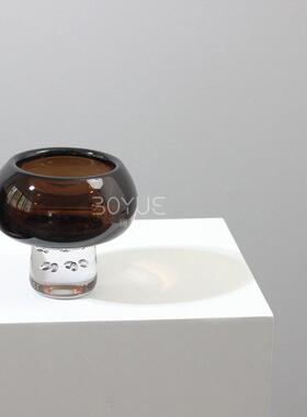 现简约轻奢棕色气泡厚底杯形琉璃花书房书桌玄关软装桌面摆件