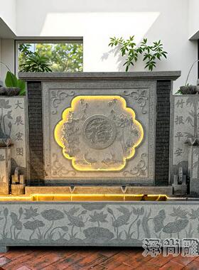 石雕流水摆件庭院花园别墅青石水景造景装饰品石头鱼池流水影壁墙