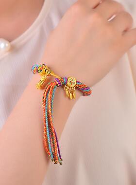 藏式手绳手工编织彩色轮回手绳手链绳唐卡财神绿度母扎基拉姆手链