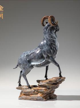 高档《领头羊公羊》铜金岁月黄铜摆工艺品件铜器办室桌面装饰开业
