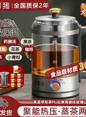 喜猪煮茶器黑茶蒸茶器小型办公室玻璃花茶壶家用全自动蒸汽煮茶壶