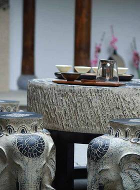 新中式户外庭院花园别墅花园造景装饰品摆件大象凳子换鞋凳茶几桌