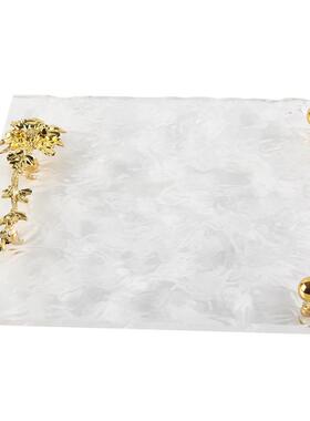 轻奢单边花蕊拉手托盘摆件样板房设计师款艺术水波纹收纳盘装饰品