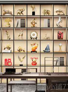 高档办室书柜摆件公轻奢高档展示博柜中古架装饰品新式老板柜子工