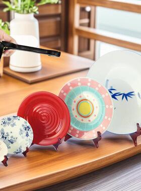 盘子支架茶饼托钟表相框奖牌证书底座工艺品展示三角木质架子摆件