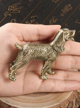 热销仿古玩黄铜摆件微笑天使金毛犬寻回犬可爱大狗桌宠工艺品