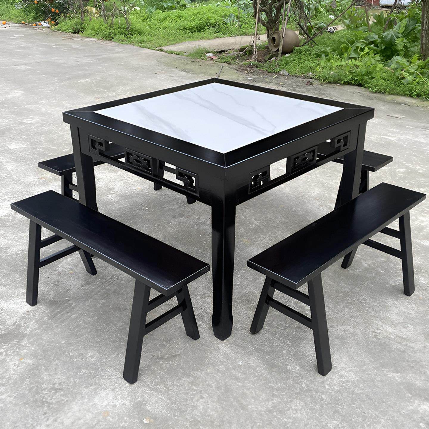 雕花实木岩板八仙桌彷古正方形餐桌休闲 农场饭店面馆商用桌子凳,淘宝优惠券,粉丝福利购,淘宝优惠卷